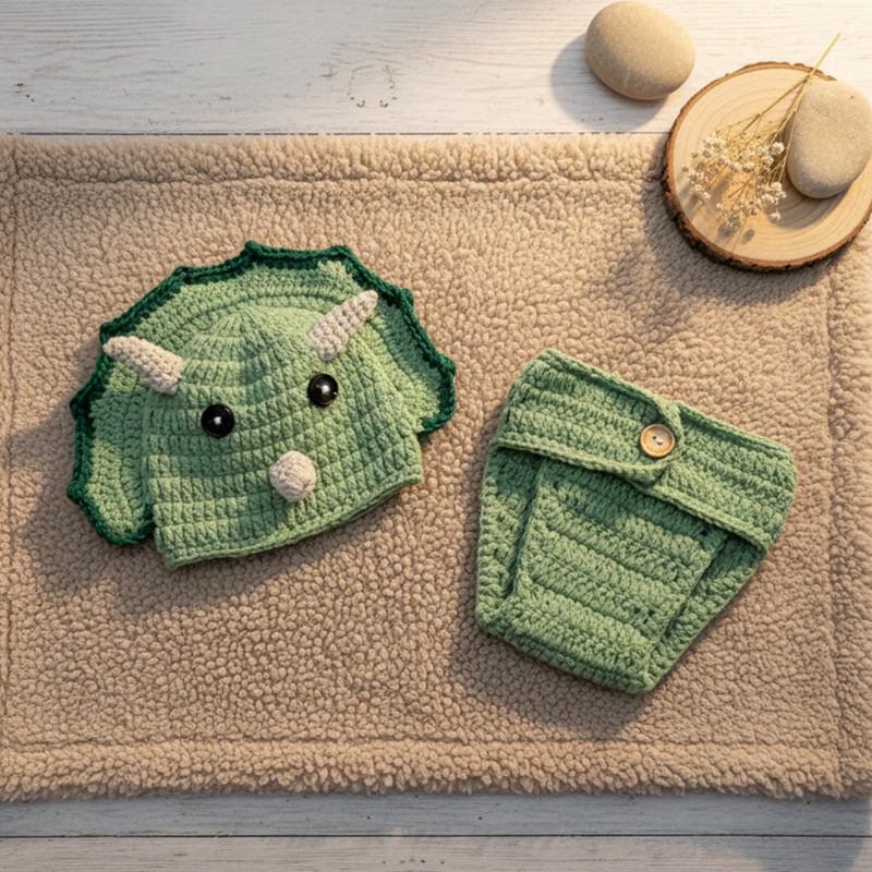 2pcs Crochet Dinosaur Newborn  - đánh giá và giá Infant Photography Props Outfit