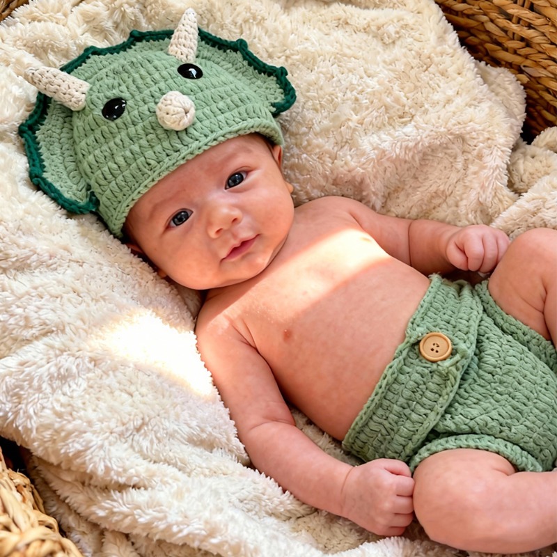 2pcs Crochet Dinosaur Newborn  - đánh giá và giá Infant Photography Props Outfit