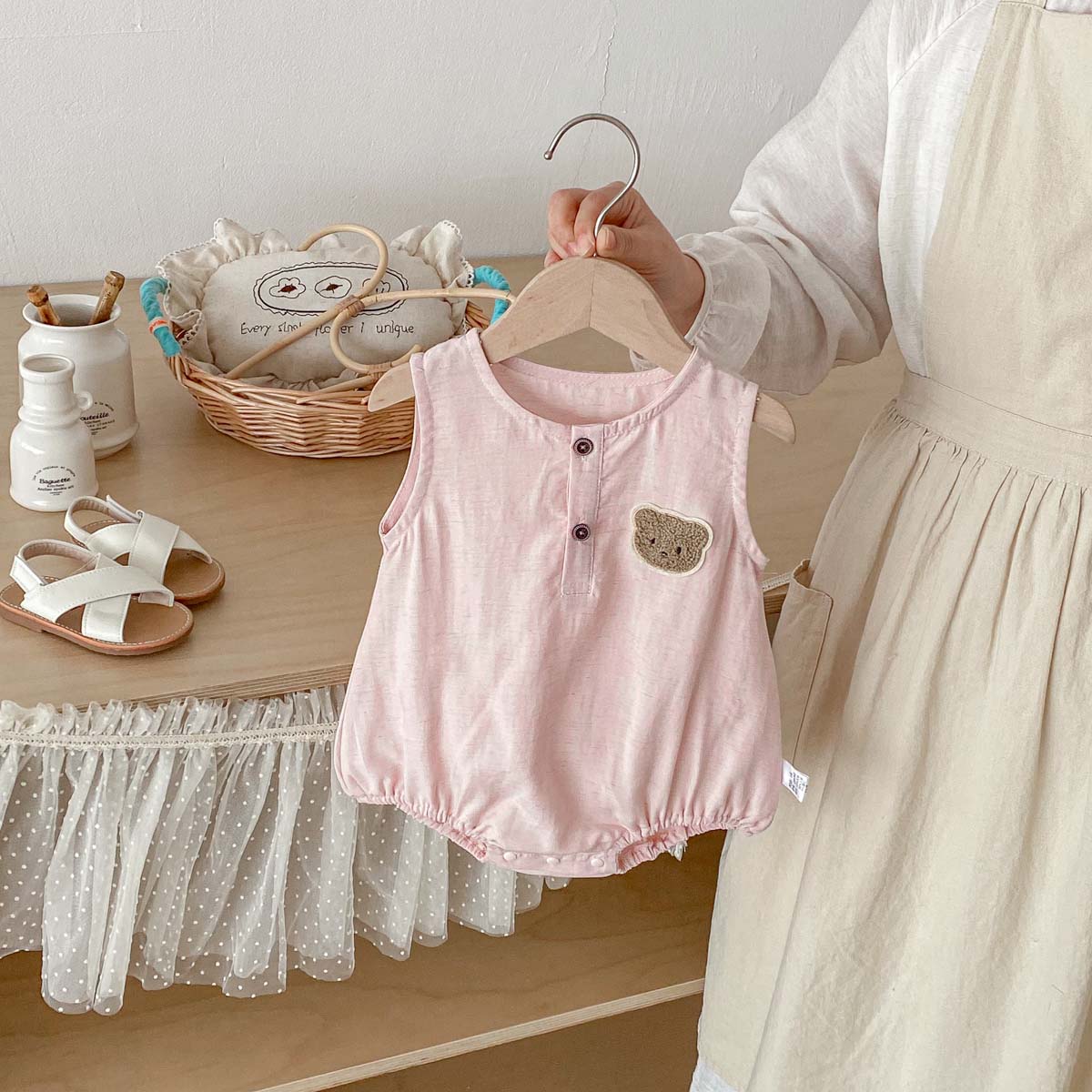 Baby Summer Bear Thin Sleevele - đánh giá và giá Baby Summer Linen Sleeveless Jumpsuit