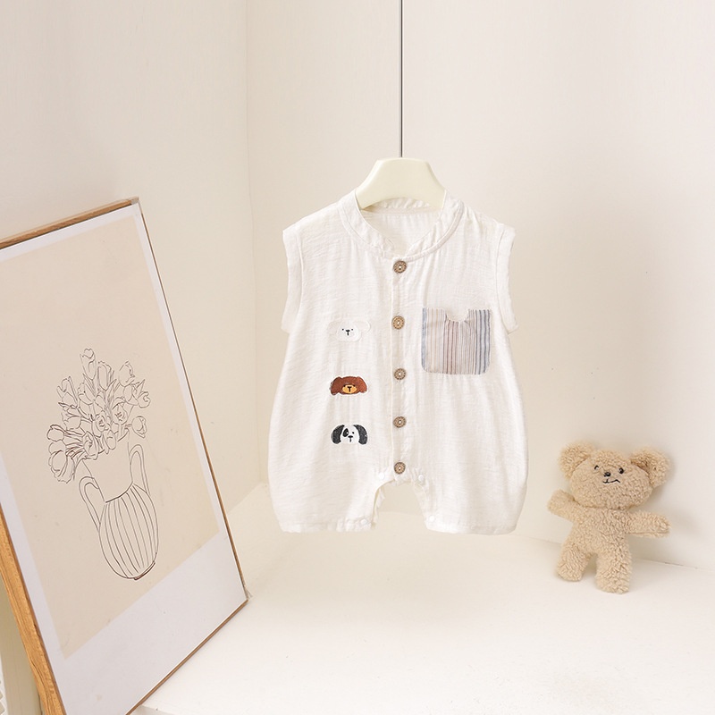 2026 Summer Cartoon Bear Print - đánh giá và giá Baby Summer Linen Sleeveless Jumpsuit