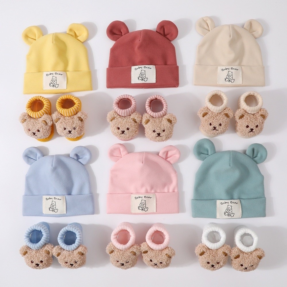 2Pcs/Set Cotton Baby Hat Socks - đánh giá và giá Infant Beanie Hat With Ears