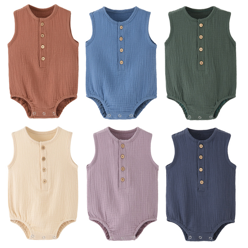 Summer Solid Newborn Baby 100% - đánh giá và giá Baby Summer Linen Sleeveless Jumpsuit